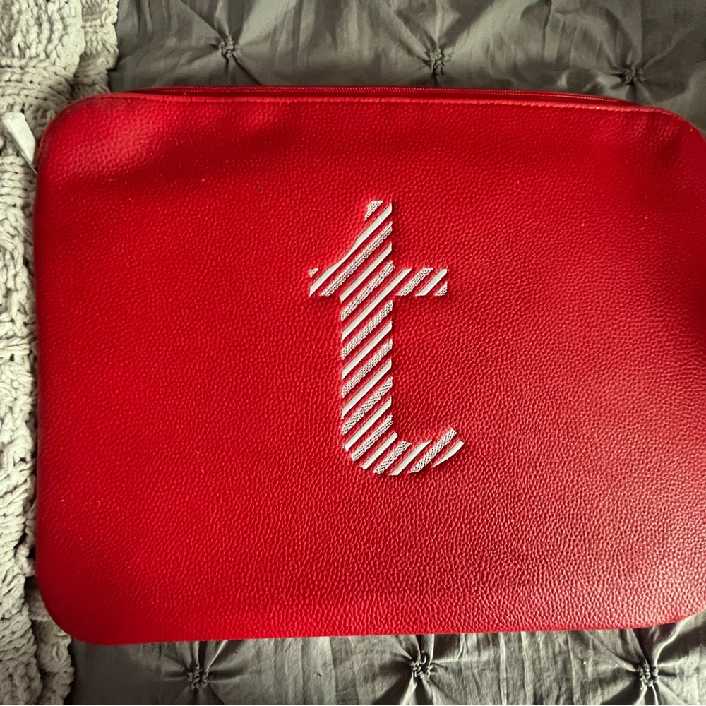 Red Textured Laptop case with T Monogram